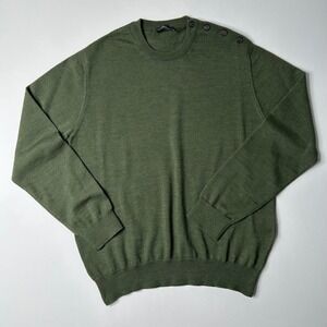 Balibaris Mens Green Wool Blend Button Shoulder Long Sleeve Sweater